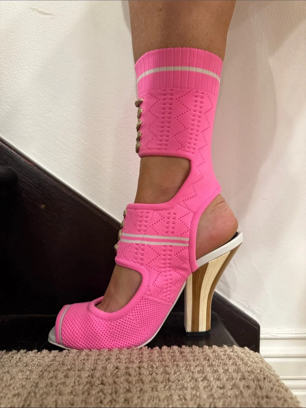 Fendi Pink Mesh Sock Heels – Size 37 – Worn Once